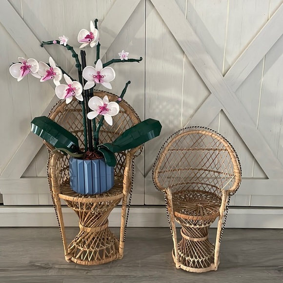 Mini Peacock Wooden Chairs Vintage Plant Stand Decor Set of Two 16” 12”